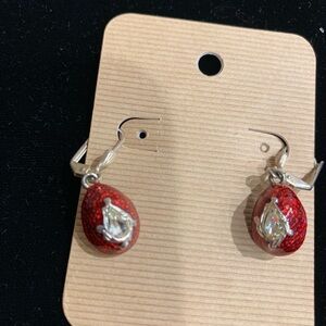 Art deco  Red beaded and rhinestoneTeardrop Earrings( Valentine’s Day) vintage